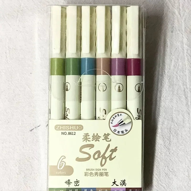 Buy The Best By Artsulli - Art is Long Life Short - 12/6 Color Vintage Watercolor Lettering Marker Drawing Pen Set Multicolor Soft Brush