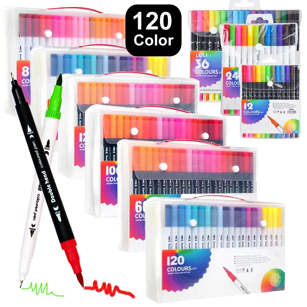 Buy The Best By Artsulli - Art is Long Life Short - 12/60/120 Colors Double Head Markers Tip Supplies Drawing Brush Pen Set For Gift Pens
