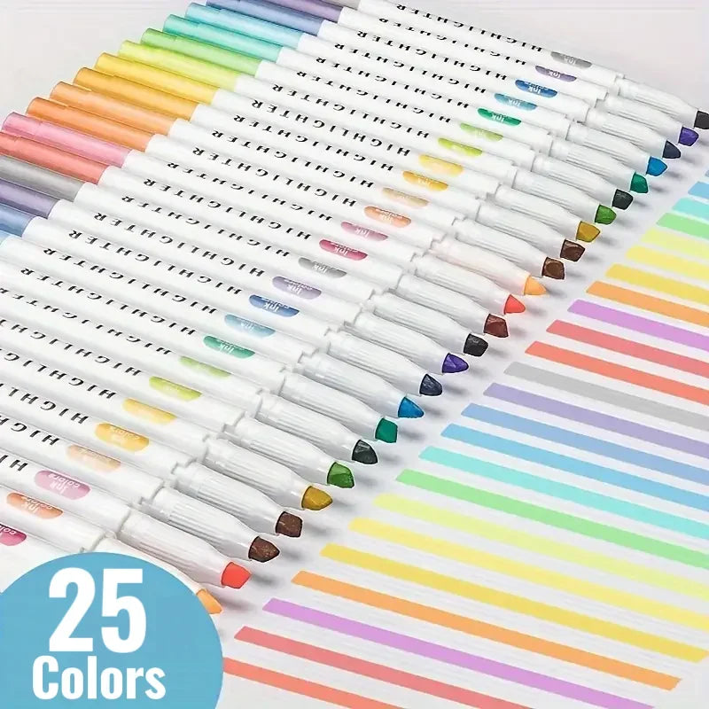 Buy The Best By Artsulli - Art is Long Life Short - 25-Pack Dual-Tip Highlighter Pens - Fine & Chisel Tips Vibrant Colors Perfect