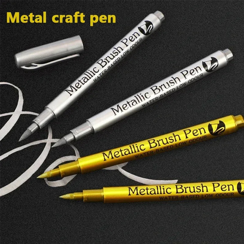 Buy The Best By Artsulli - Art is Long Life Short - 1/2Pc Brush Metallic Marker Pens Gold Silver Permanent Markers for Crafts Manga