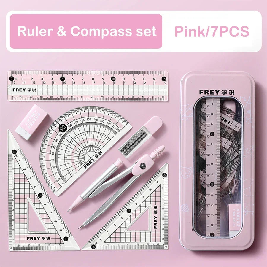 Buy The Best By Artsulli - Art is Long Life Short - 7 Pcs/Set Mathematical Rulers Set Multi-function Professional Compass Ruler Drawing
