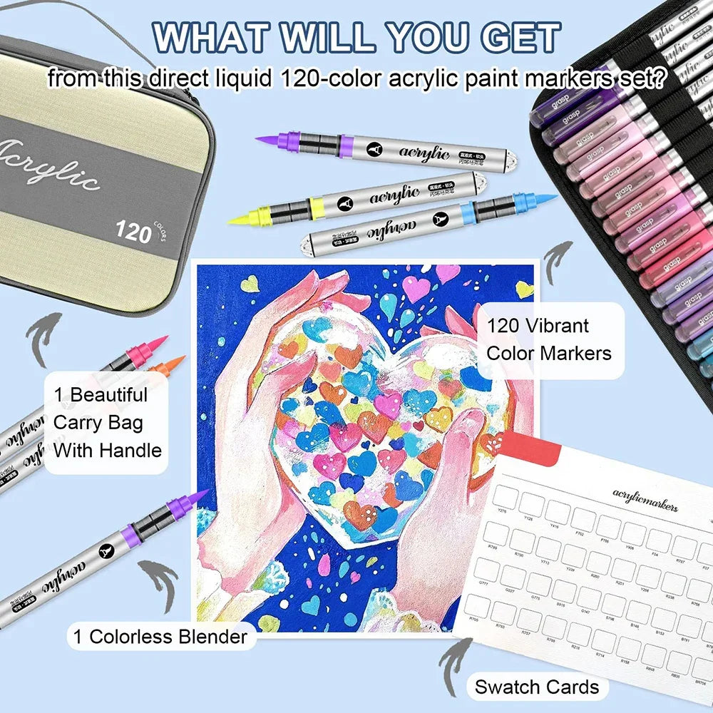 Buy The Best By Artsulli - Art is Long Life Short - High Coverage Acrylic Paint Markers Brush Tip Pens Set for DIY Crafts & Supplies
