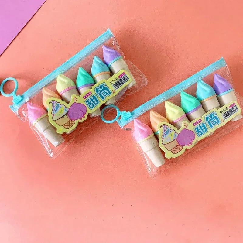 Buy The Best By Artsulli - Art is Long Life Short - 6Pcs Cute Ice Cream Highlighters Set Mini Marker Pens Kids Stationery Students Drawing