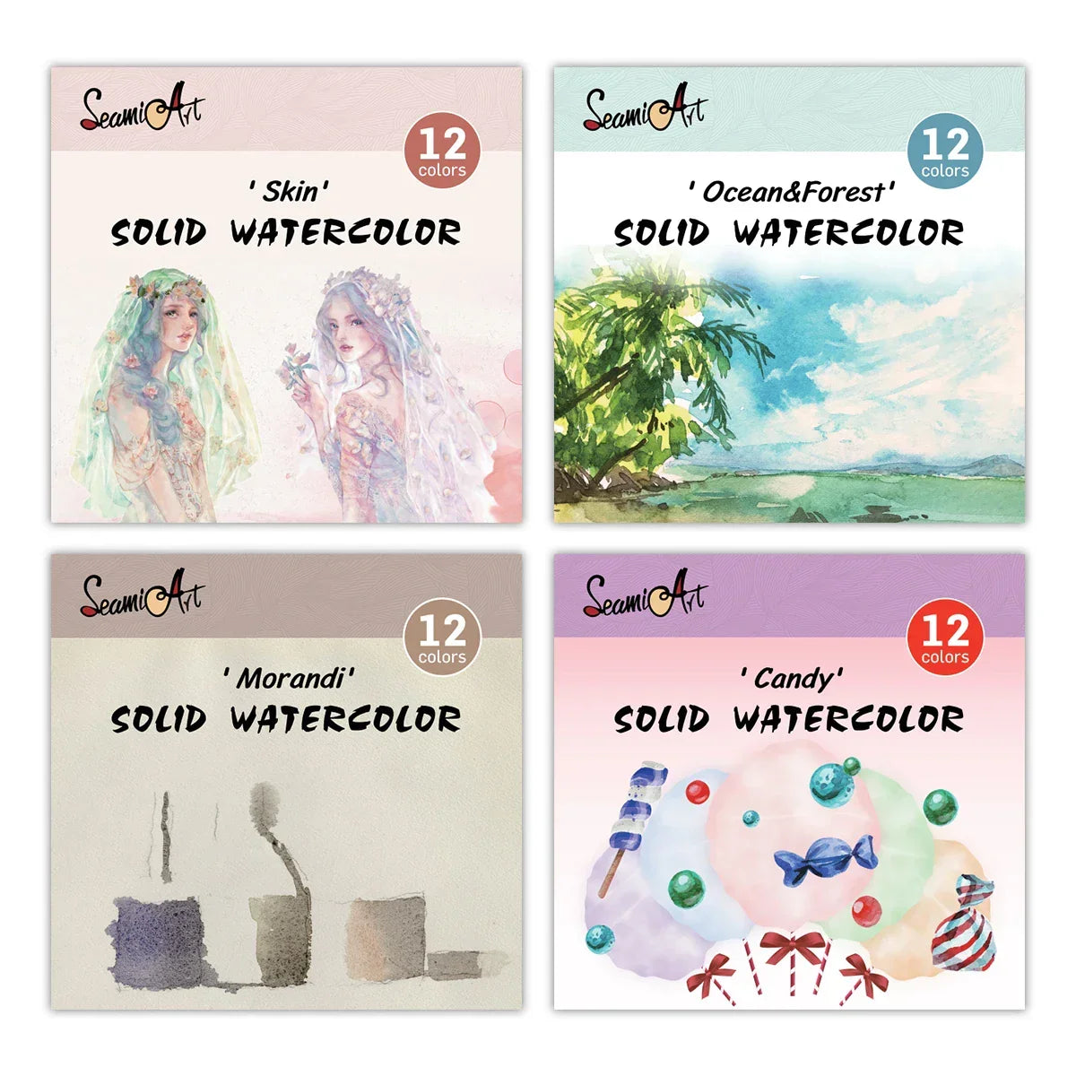 Buy The Best By Artsulli - Art is Long Life Short - SeamiArt 12Color Skin/Ocean/Candy/Morandi Solid Watercolor Set Simple Package
