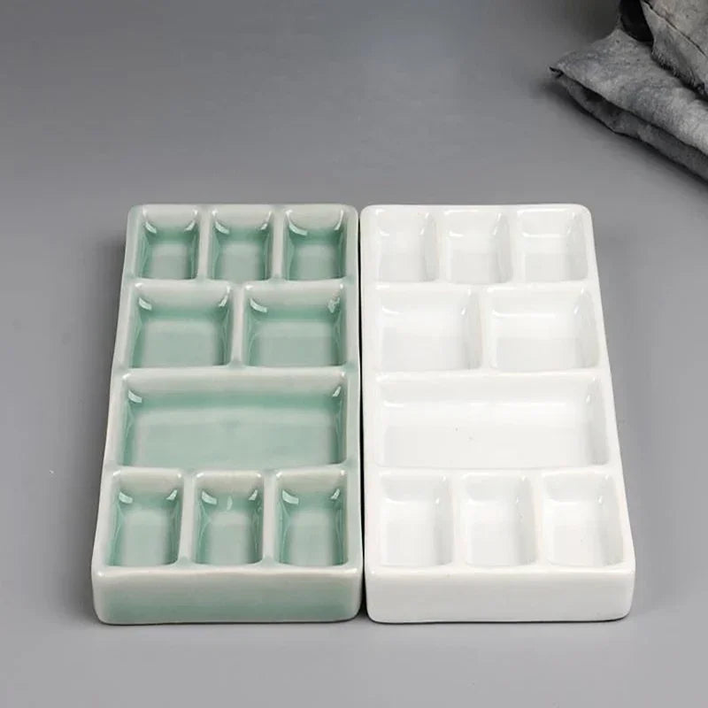 Buy The Best By Artsulli - Art is Long Life Short - Ceramic Square Palette Multi-grid Watercolor Oil Paint Tray Adult Beginner Portable