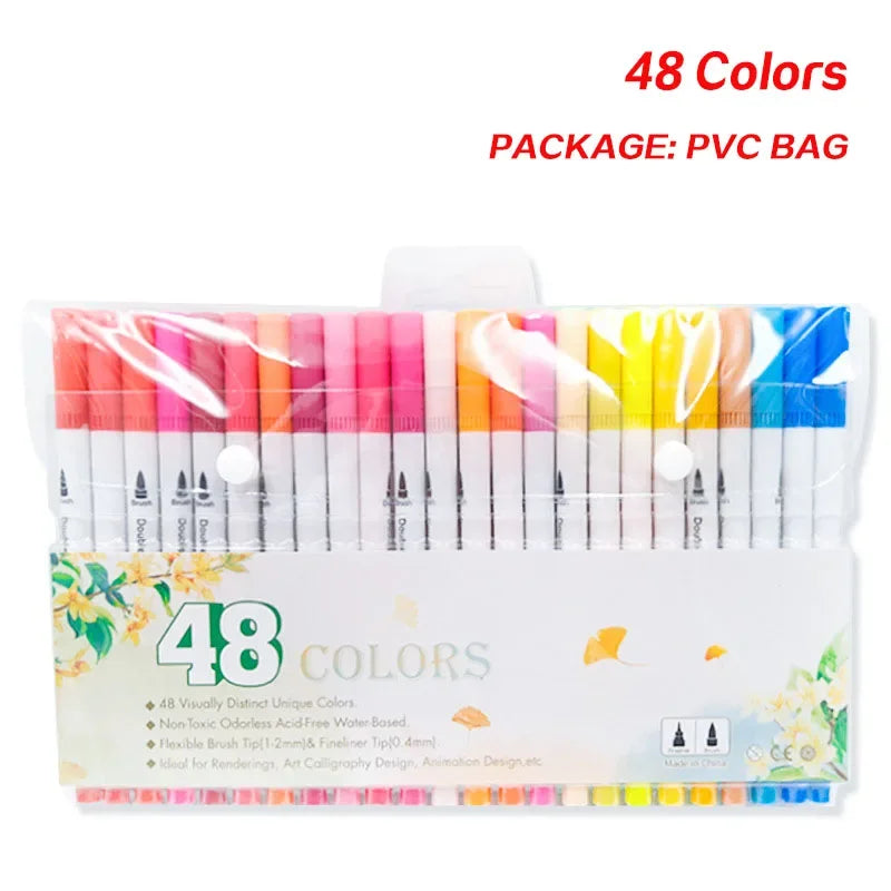 Buy The Best By Artsulli - Art is Long Life Short - Dual Tip Brush Pen Fine Line Colored Marker Pens Washable Water-soluble Watercolor