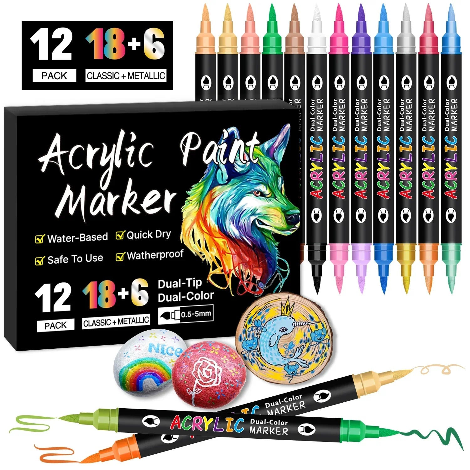 Buy The Best By Artsulli - Art is Long Life Short - 24/48/72 Colors Dual Tip Acrylic Paint Markers 12/24/36 Pack Set Drawing for DIY Crafts