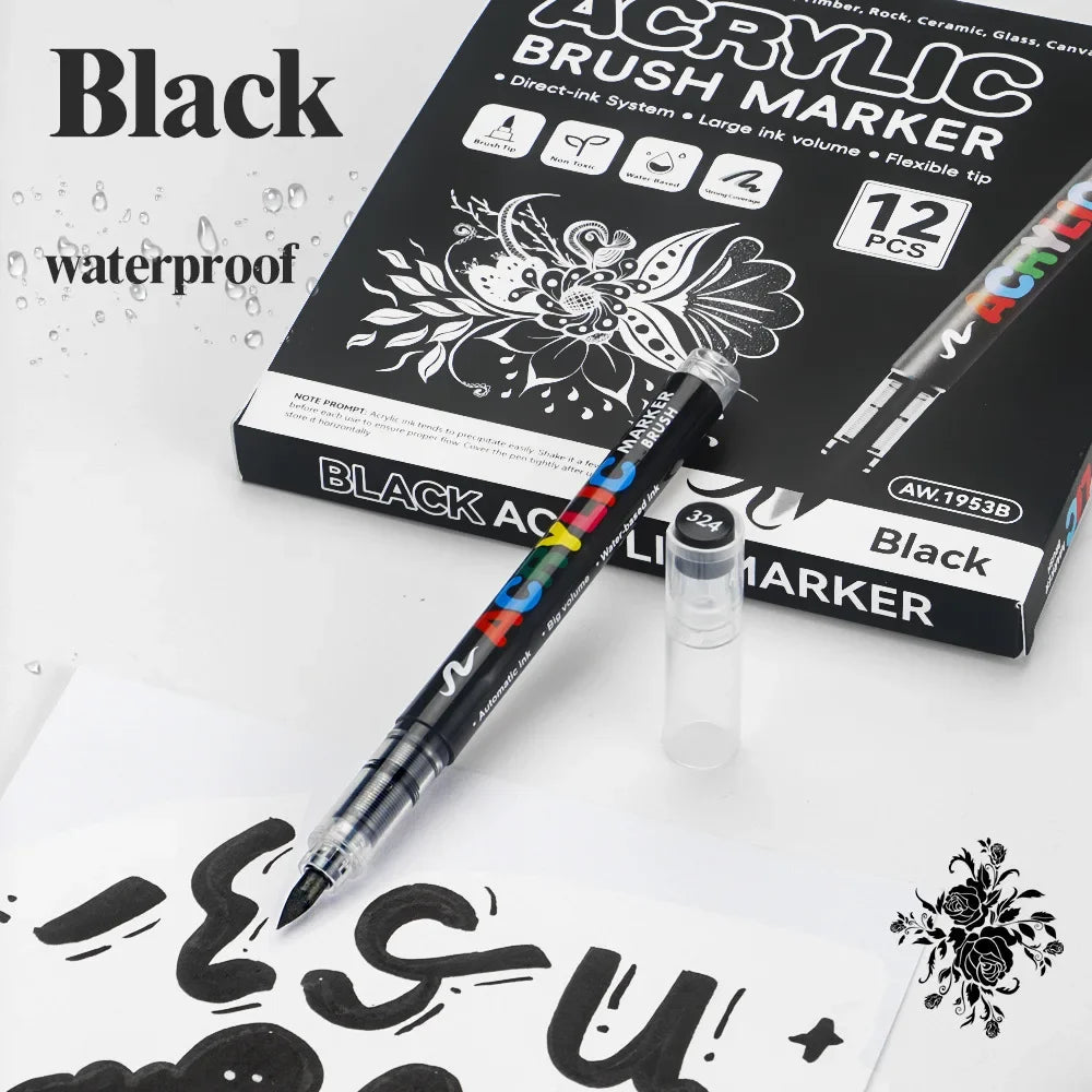 Buy The Best By Artsulli - Art is Long Life Short - 12Pcs Black/White Premium Highlight Acrylic Marker Pen Quickly Dry Waterproof