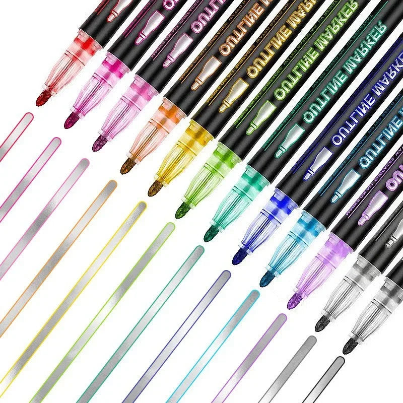 Buy The Best By Artsulli - Art is Long Life Short - Double Line Outline Marker Pens Set Super Squiggles Highlighter Magic Glitter Drawing