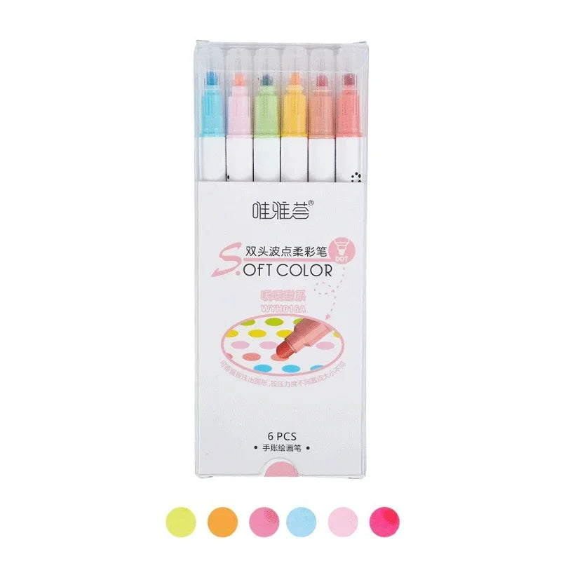 Buy The Best By Artsulli - Art is Long Life Short - 6Pcs/Set Light Color Dot Highlighter Pen Set Dual Tip Fine Liner & Dots Spot Marker
