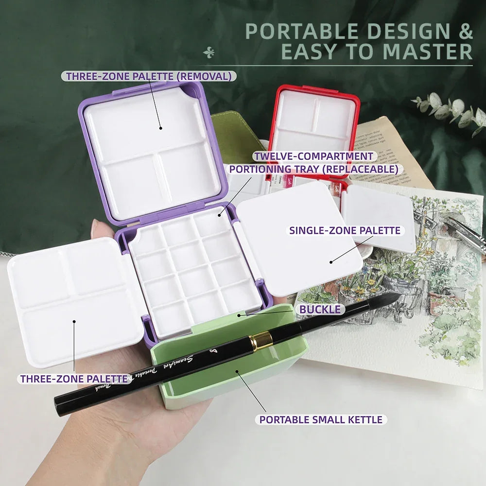 Buy The Best By Artsulli - Art is Long Life Short - SeamiArt 1pc Portable Travel Watercolor Plastic Painting Box with Palette Half Pan Mini
