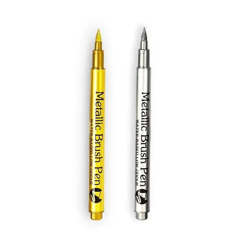 Buy The Best By Artsulli - Art is Long Life Short - 1/2Pc Brush Metallic Marker Pens Gold Silver Permanent Markers for Crafts Manga