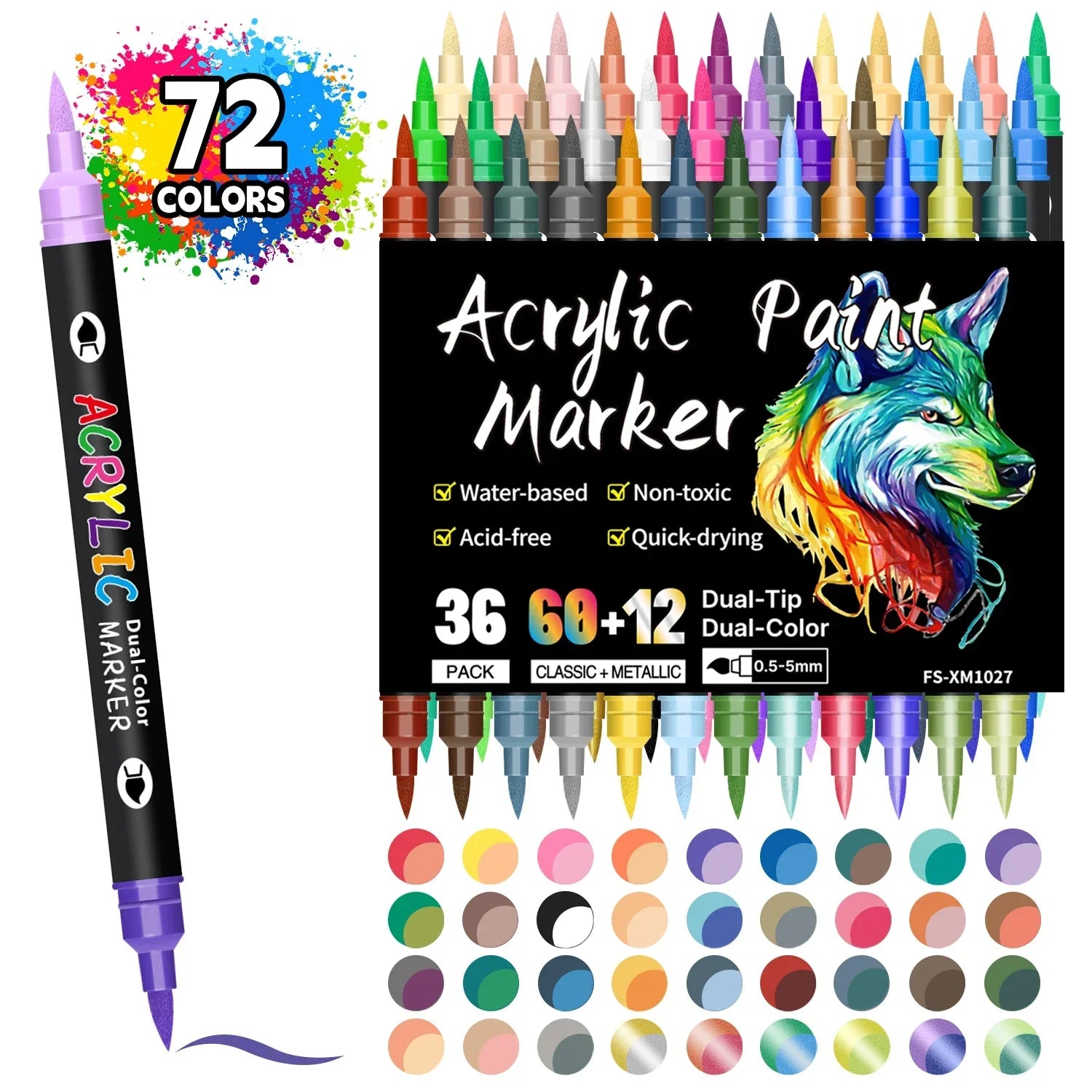 Buy The Best By Artsulli - Art is Long Life Short - 24/48/72 Colors Dual Tip Acrylic Paint Markers 12/24/36 Pack Set Drawing for DIY Crafts