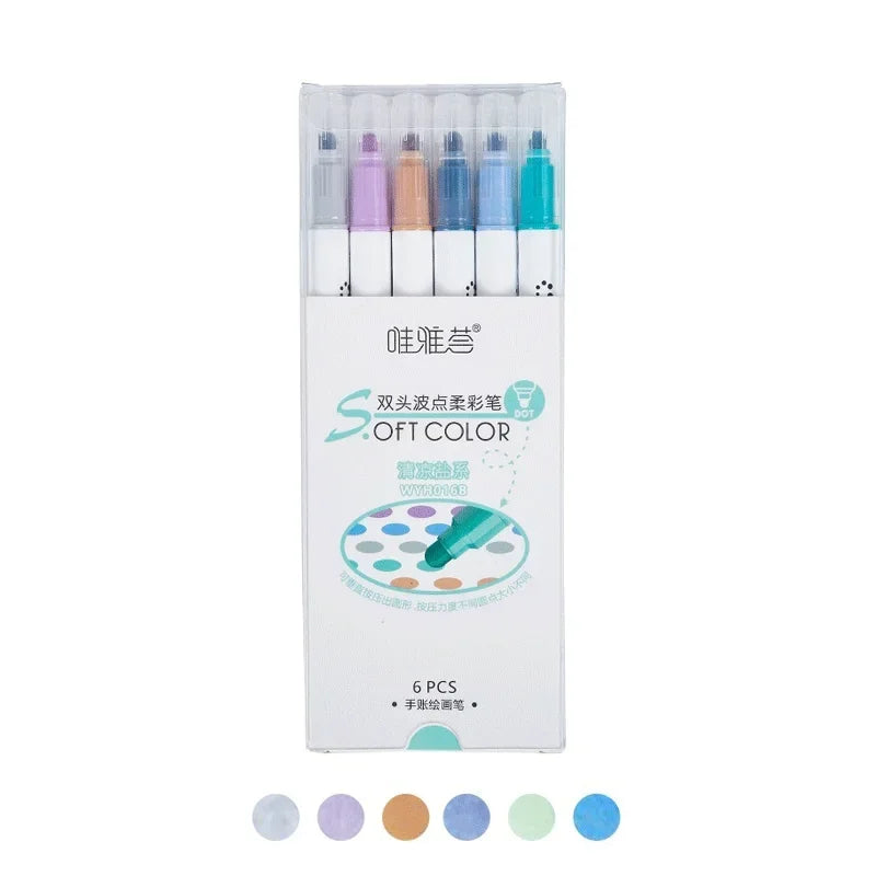 Buy The Best By Artsulli - Art is Long Life Short - 6Pcs/Set Light Color Dot Highlighter Pen Set Dual Tip Fine Liner & Dots Spot Marker