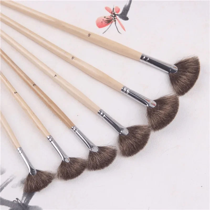 Buy The Best By Artsulli - Art is Long Life Short - 6 pcs/suits Wood rod acrylic painting brush mixed hair fan shpe oil pen student art