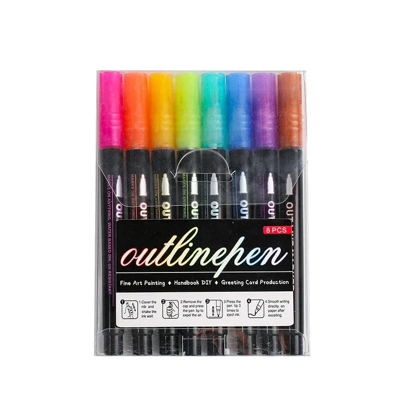 Buy The Best By Artsulli - Art is Long Life Short - Double Line Outline Marker Pens Set Super Squiggles Highlighter Magic Glitter Drawing