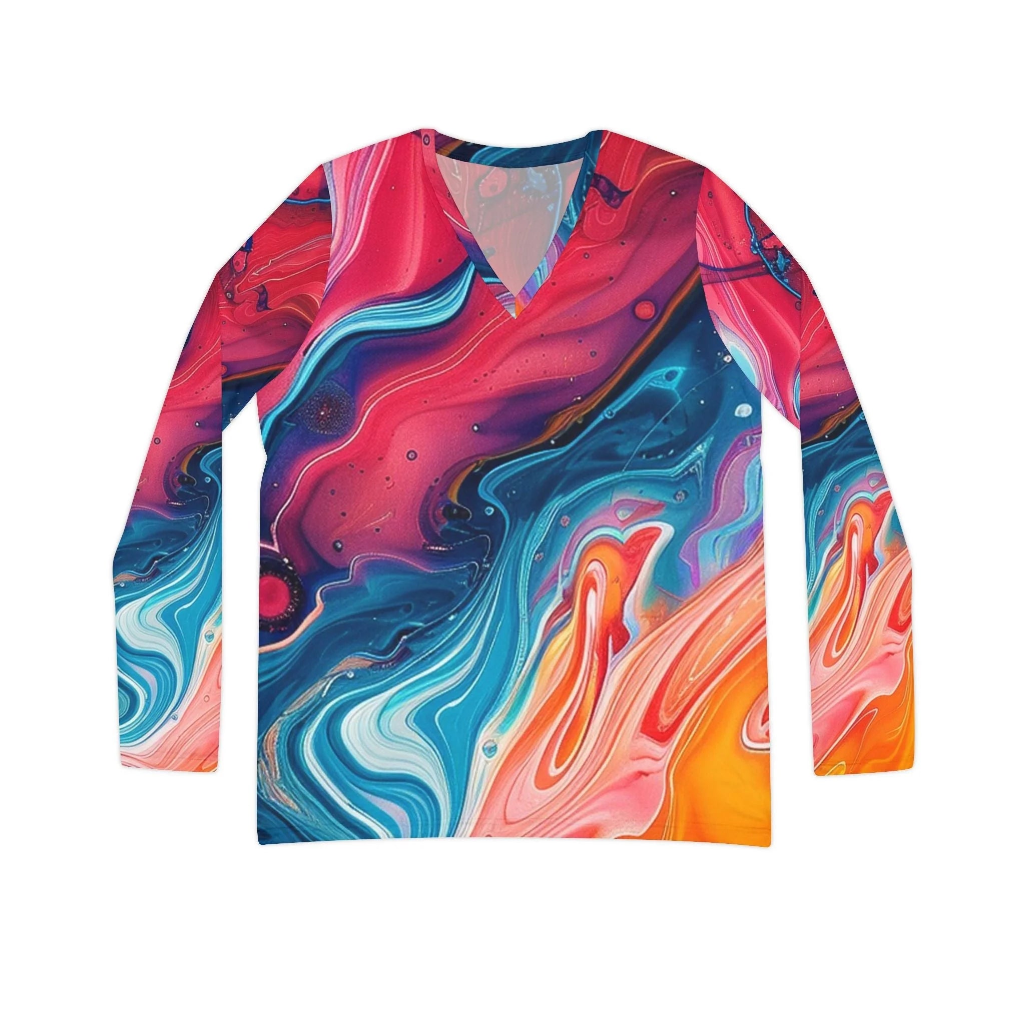 ["All Over Print","AOP","AOP Clothing","Art","Artful","Artistic","Artsy","Arty","Assembled in the USA","Assembled in USA","Illustration","Illustration art","Long Sleeves","Made in the USA","Made in USA","Sublimation","Tops","V-neck","Women's Clothing"]