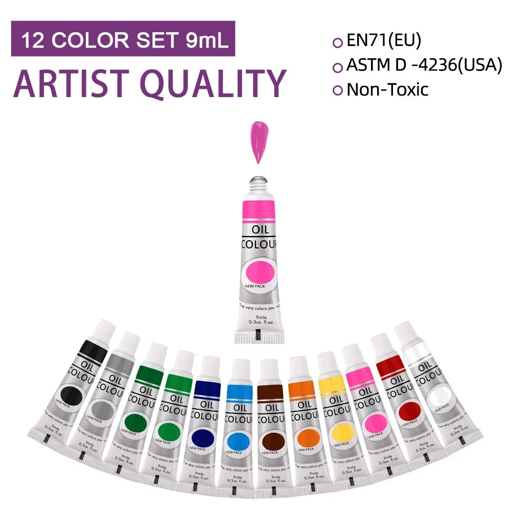 Buy The Best By Artsulli - Art is Long Life Short - 9mL Oil Paint Set for Fabric Clothing Nail Glass Drawing Waterproof Supplies,12 Colors