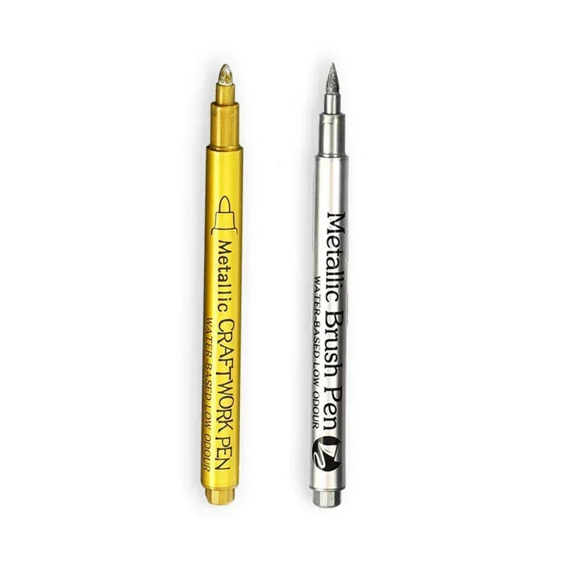 Buy The Best By Artsulli - Art is Long Life Short - 1/2Pc Brush Metallic Marker Pens Gold Silver Permanent Markers for Crafts Manga
