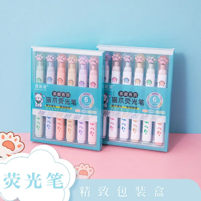 Buy The Best By Artsulli - Art is Long Life Short - 6Pcs/Set Kawaii Cat paw Fluorescent Highlighter Pens Markers Pastel Drawing Pen Student