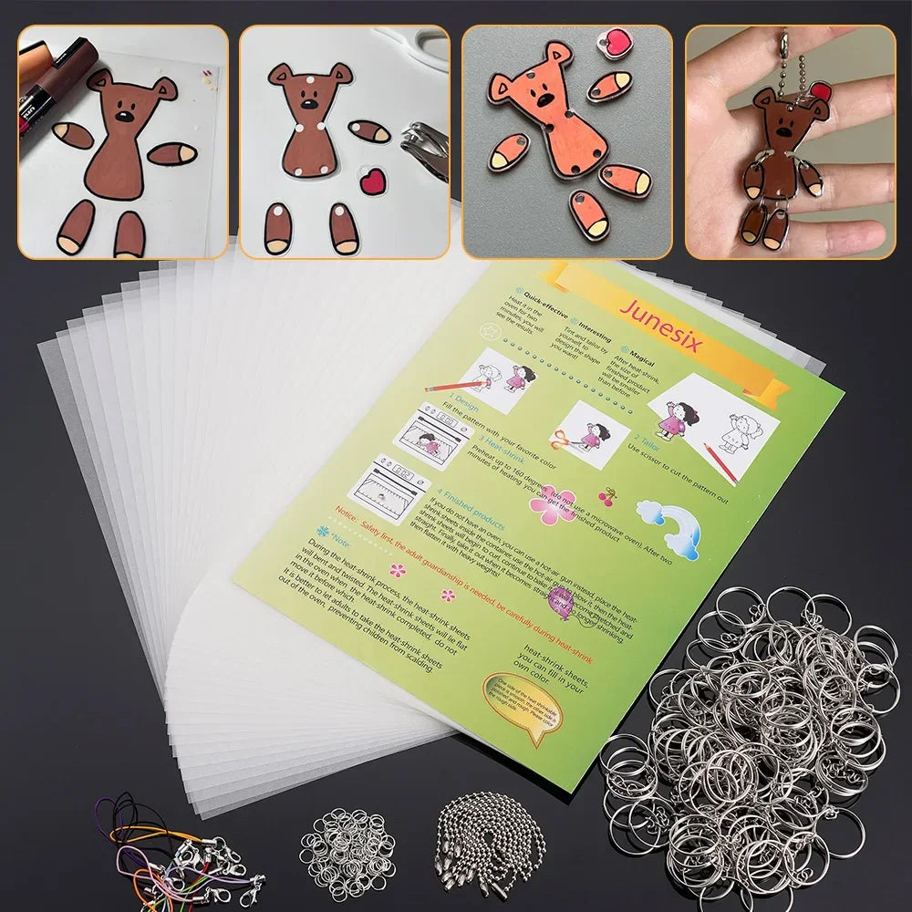 Buy The Best By Artsulli - Art is Long Life Short - 145/198Pcs Heat Shrink Plastic Set Shrinky Film Paper Sheet Kit Punch Keychains Earring