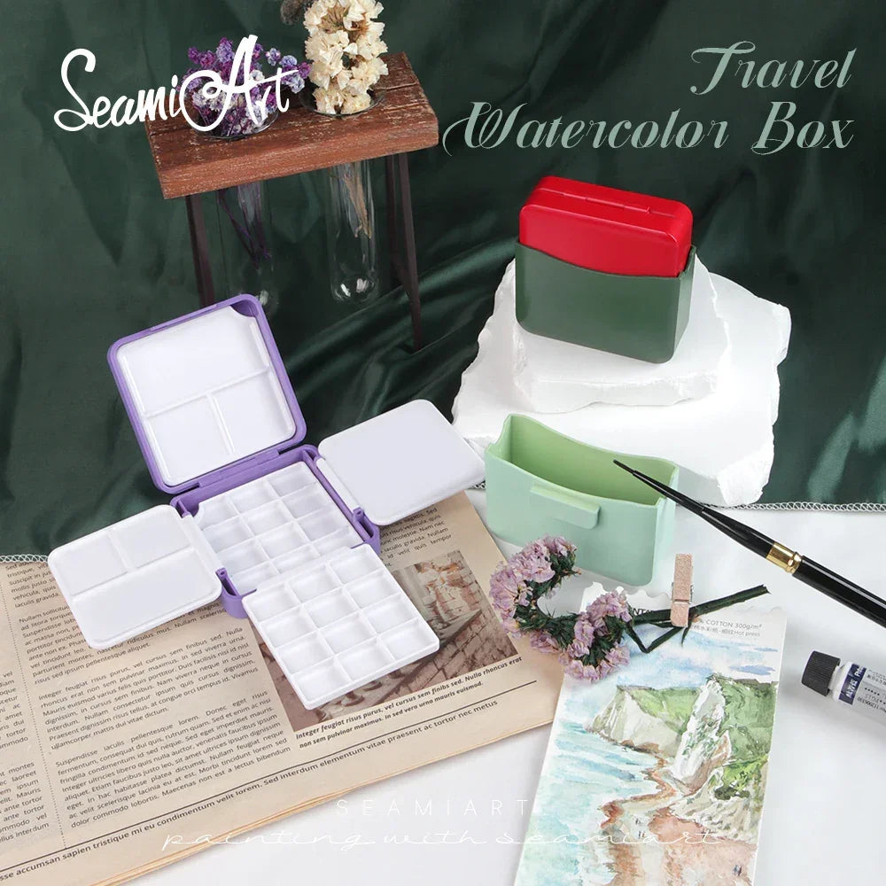 Buy The Best By Artsulli - Art is Long Life Short - SeamiArt 1pc Portable Travel Watercolor Plastic Painting Box with Palette Half Pan Mini