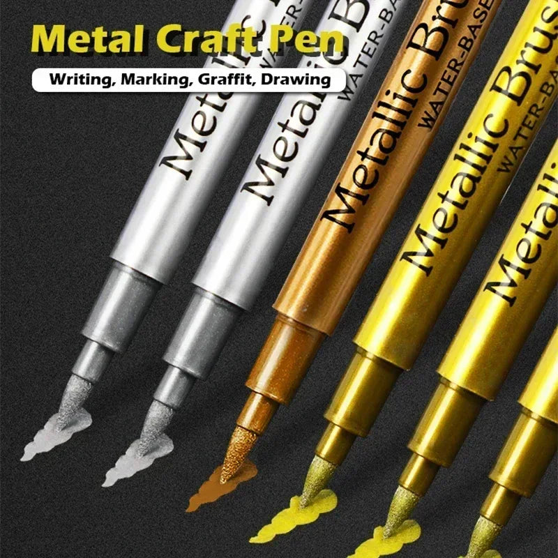 Buy The Best By Artsulli - Art is Long Life Short - 1/2Pc Brush Metallic Marker Pens Gold Silver Permanent Markers for Crafts Manga