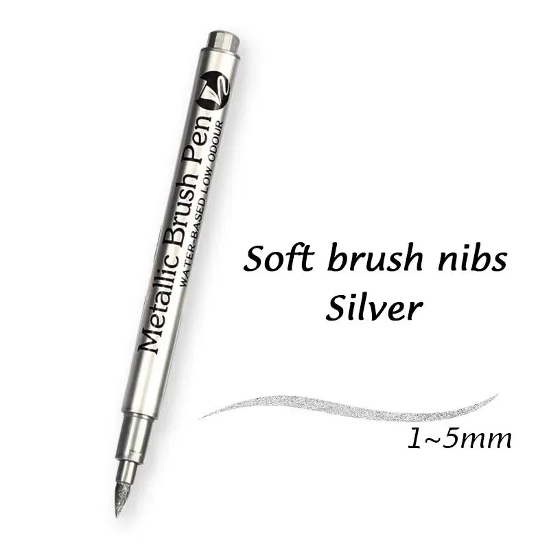 Buy The Best By Artsulli - Art is Long Life Short - 1/2Pcs Brush Metallic Marker Pens Gold Silver Permanent Markers Crafts Scrapbooking