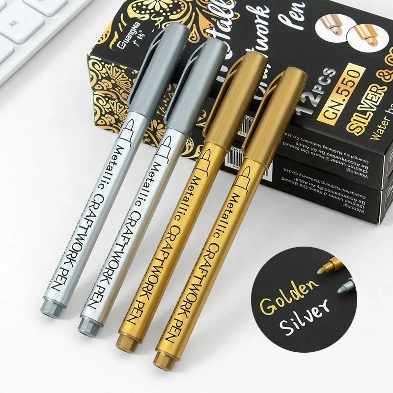 Buy The Best By Artsulli - Art is Long Life Short - 1/2Pcs Brush Metallic Marker Pens Gold Silver Permanent Markers Crafts Scrapbooking