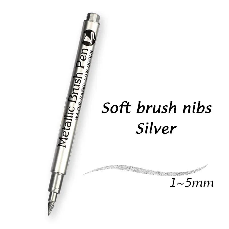 Buy The Best By Artsulli - Art is Long Life Short - 1/2Pcs Brush Metallic Marker Pens Gold Silver Permanent Markers Crafts Scrapbooking