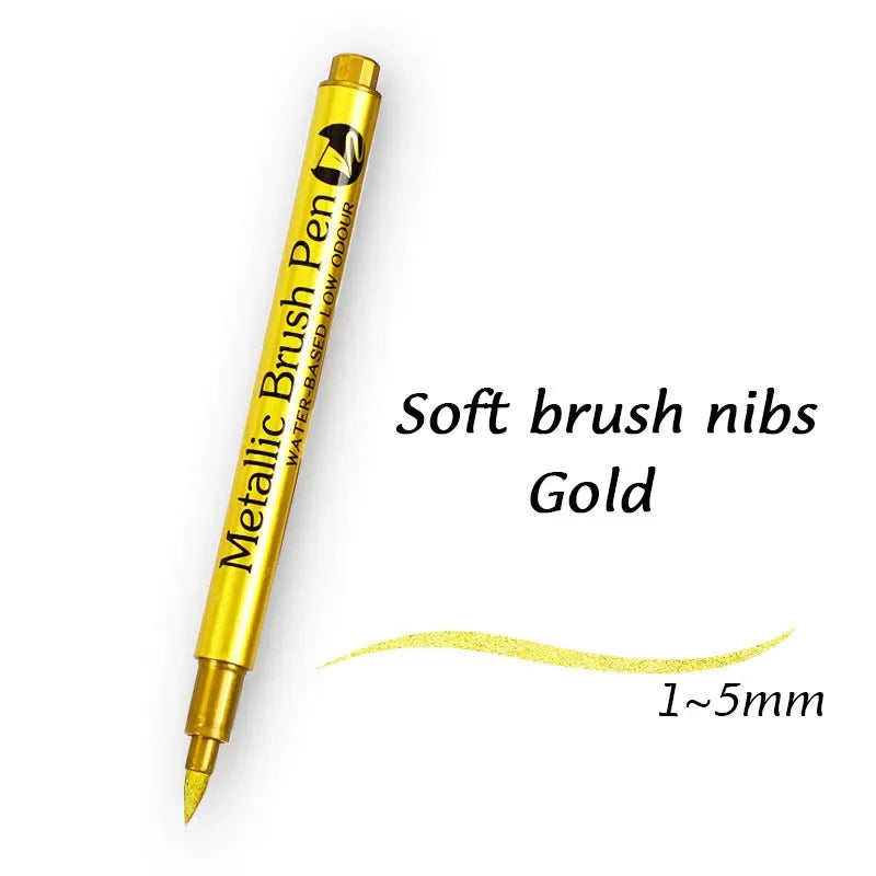 Buy The Best By Artsulli - Art is Long Life Short - 1/2Pcs Brush Metallic Marker Pens Gold Silver Permanent Markers Crafts Scrapbooking