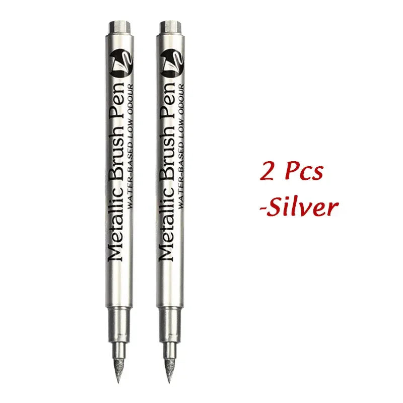 Buy The Best By Artsulli - Art is Long Life Short - 1/2Pcs Brush Metallic Marker Pens Gold Silver Permanent Markers Crafts Scrapbooking