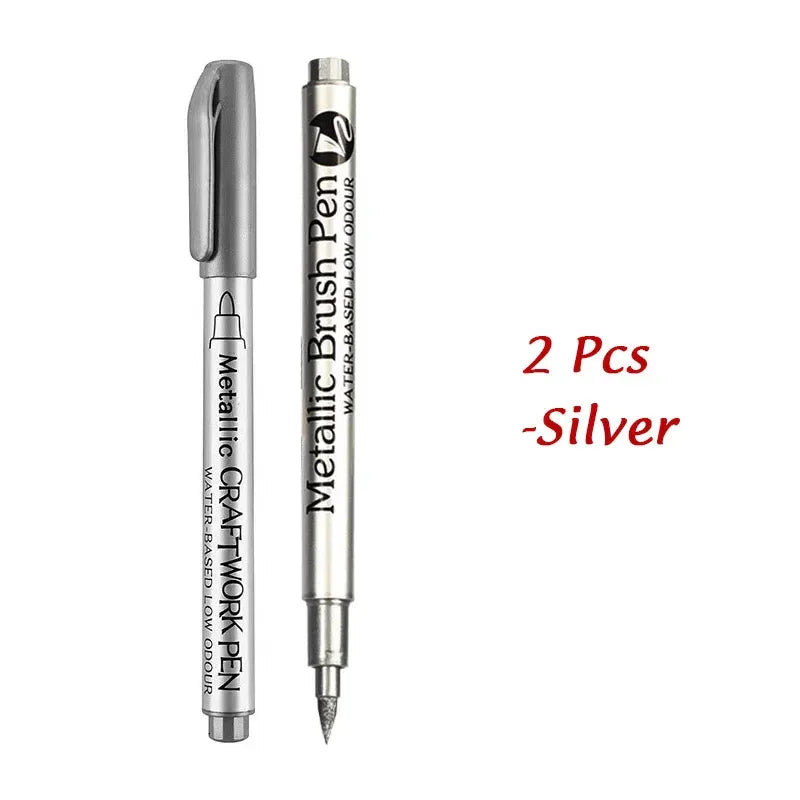 Buy The Best By Artsulli - Art is Long Life Short - 1/2Pcs Brush Metallic Marker Pens Gold Silver Permanent Markers Crafts Scrapbooking