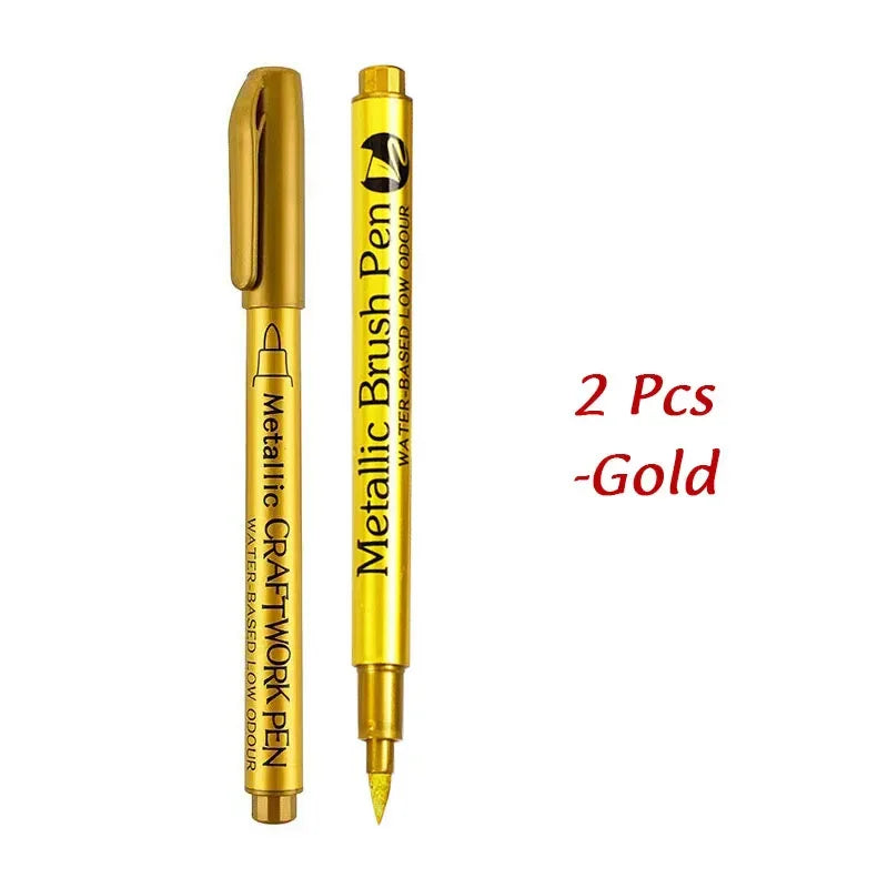 Buy The Best By Artsulli - Art is Long Life Short - 1/2Pcs Brush Metallic Marker Pens Gold Silver Permanent Markers Crafts Scrapbooking