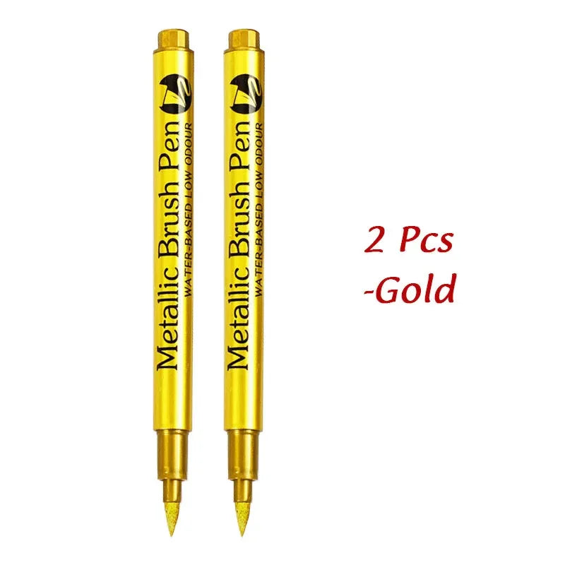 Buy The Best By Artsulli - Art is Long Life Short - 1/2Pcs Brush Metallic Marker Pens Gold Silver Permanent Markers Crafts Scrapbooking