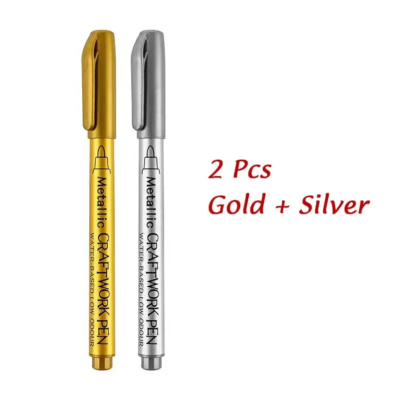 Buy The Best By Artsulli - Art is Long Life Short - 1/2Pcs Brush Metallic Marker Pens Gold Silver Permanent Markers Crafts Scrapbooking