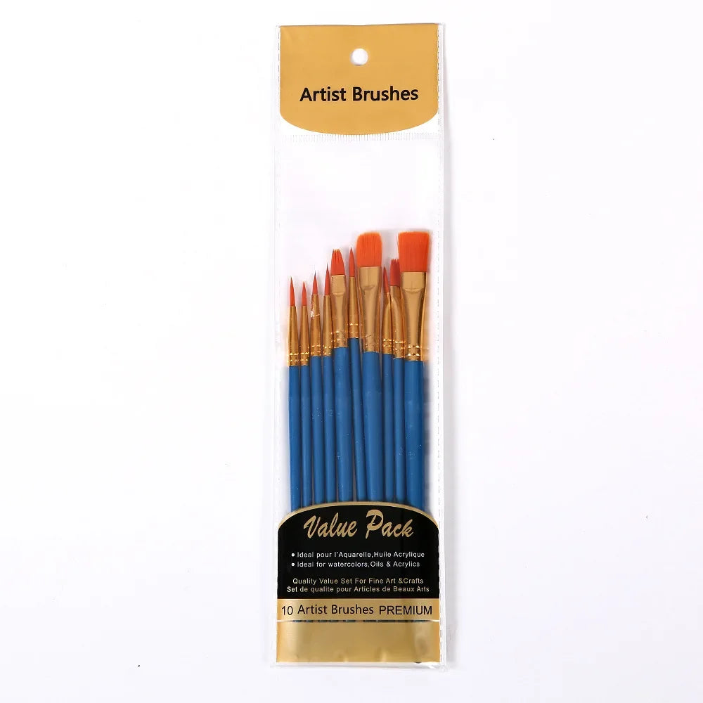 Buy The Best By Artsulli - Art is Long Life Short - 10 Pcs Full Set Nylon Hair Artist Paint Brush Professional Oil Watercolor Acrylic