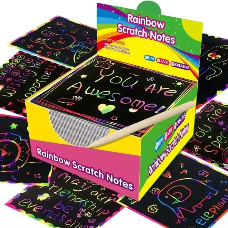 Buy The Best By Artsulli - Art is Long Life Short - 100 Sheets Magical Scratch Memo Boxes Rainbow Mini Notes Handmade DIY Party Supplies