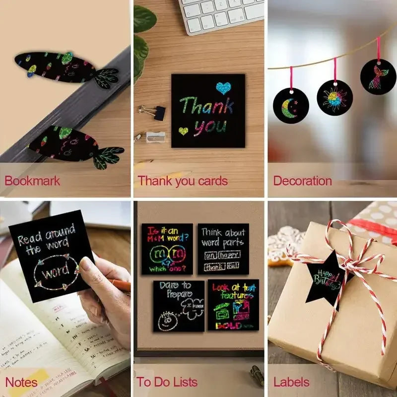 Buy The Best By Artsulli - Art is Long Life Short - 100 Sheets Magical Scratch Memo Boxes Rainbow Mini Notes Handmade DIY Party Supplies