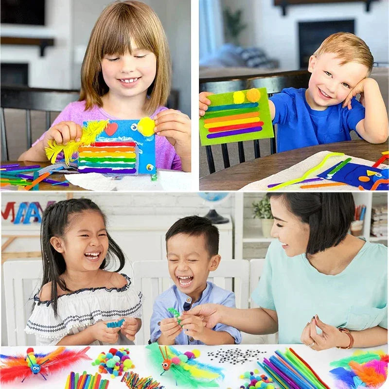 Buy The Best By Artsulli - Art is Long Life Short - 1000pcs Kids Crafts Supplies Kit Pipe Cleaners Pompoms Foam Stickers Feather Felt Cloth