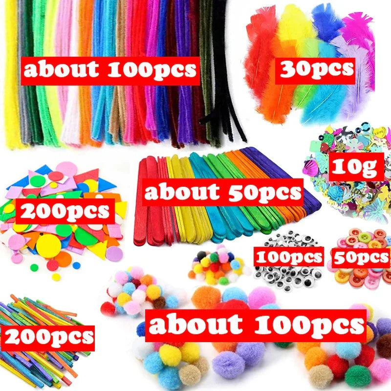 Buy The Best By Artsulli - Art is Long Life Short - 1000pcs Kids Crafts Supplies Kit Pipe Cleaners Pompoms Foam Stickers Feather Felt Cloth