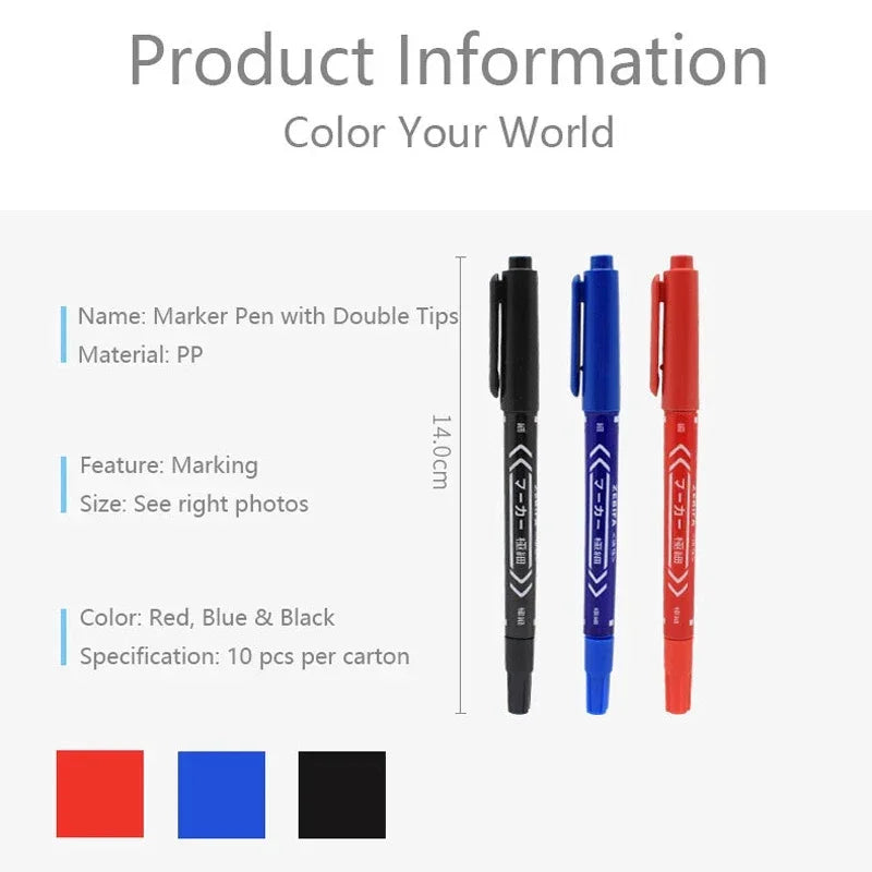 Buy The Best By Artsulli - Art is Long Life Short - 10pcs/set Double Head Marker Pen Waterproof Black/Blue/Red Oily Ink School Study