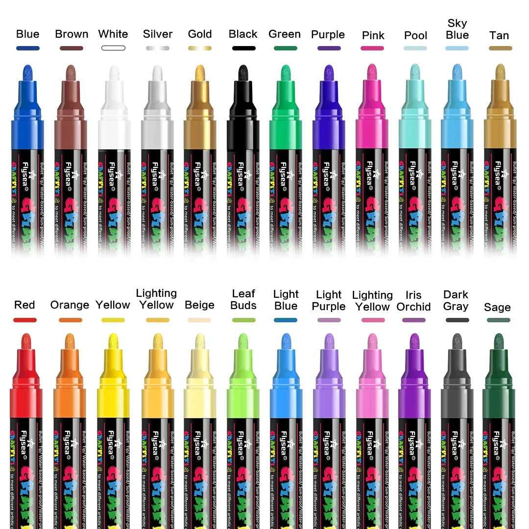 Buy The Best By Artsulli - Art is Long Life Short - 12/18/24Pcs/Set Acrylic Graffiti Marker for Fabric Canvas Rock Glass Wood Medium Tip