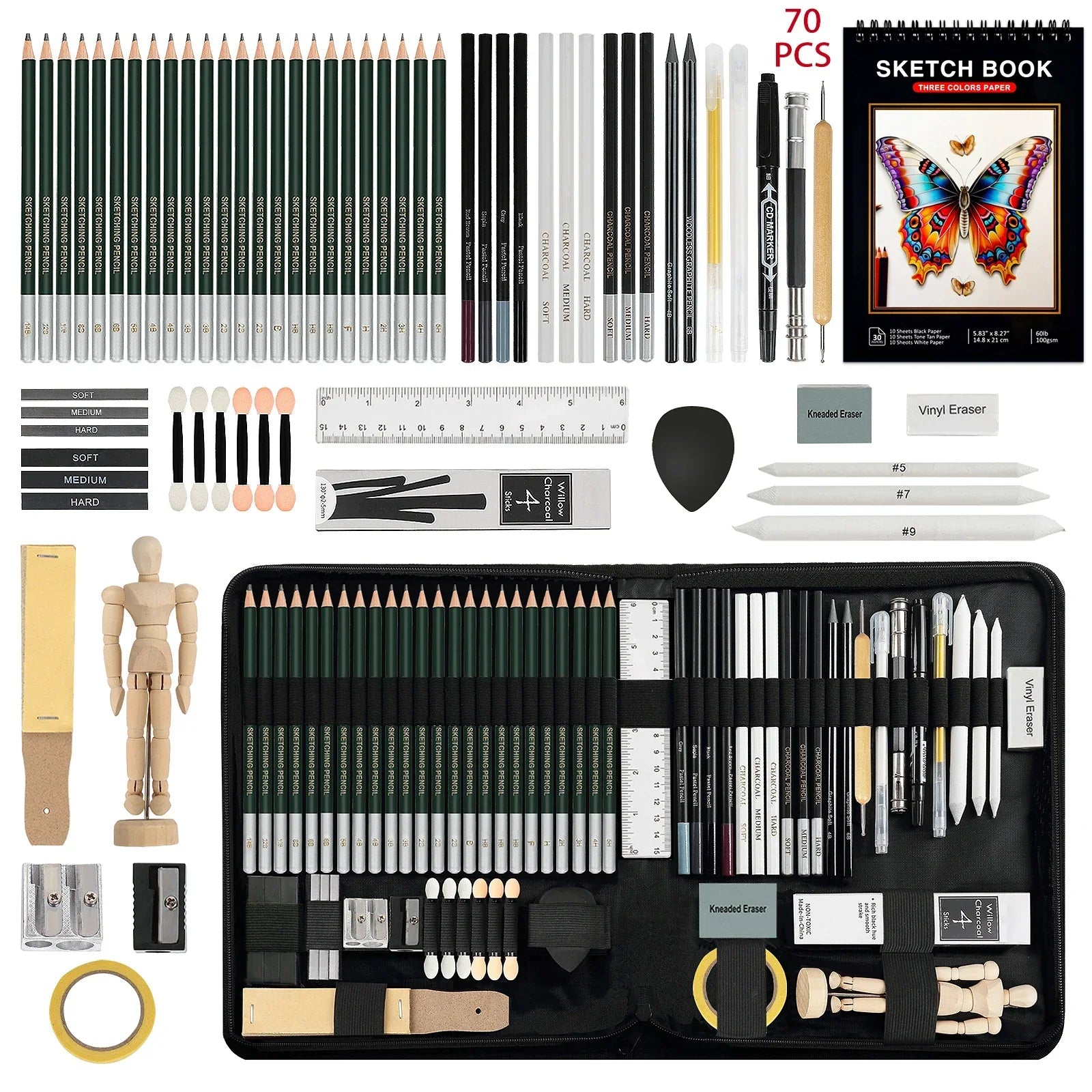 Buy The Best By Artsulli - Art is Long Life Short - 12/20/25/54/70 pcs Drawing Sketching Coloring Set Pencils & Kit Tool Professional