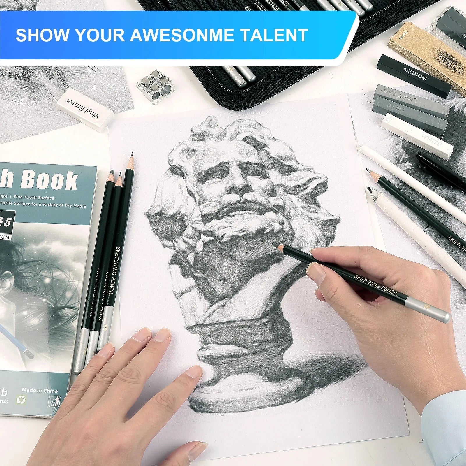 Buy The Best By Artsulli - Art is Long Life Short - 12/20/25/54/70 pcs Drawing Sketching Coloring Set Pencils & Kit Tool Professional