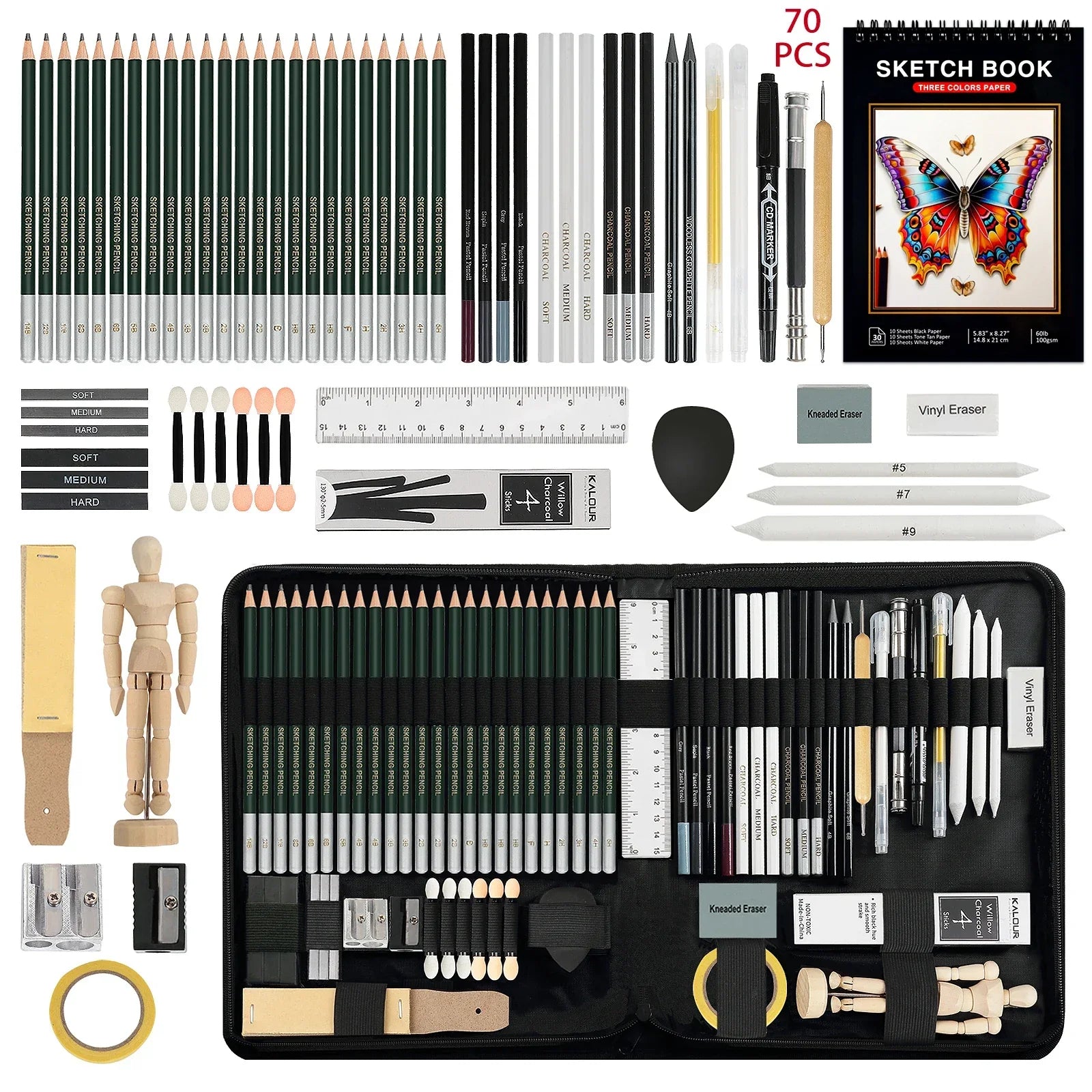 Buy The Best By Artsulli - Art is Long Life Short - 12/20/25/54/70 pcs Drawing Sketching Coloring Set Pencils & Kit Tool Professional