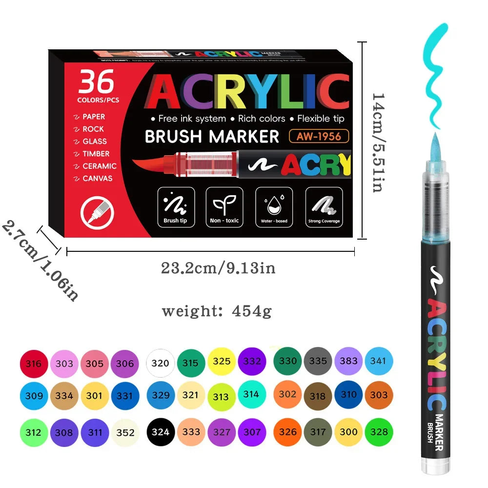 Buy The Best By Artsulli - Art is Long Life Short - 12/24/36/48Colors/set Acrylic Marker Pen Paint Brush Painting Coloring DIY Graffiti
