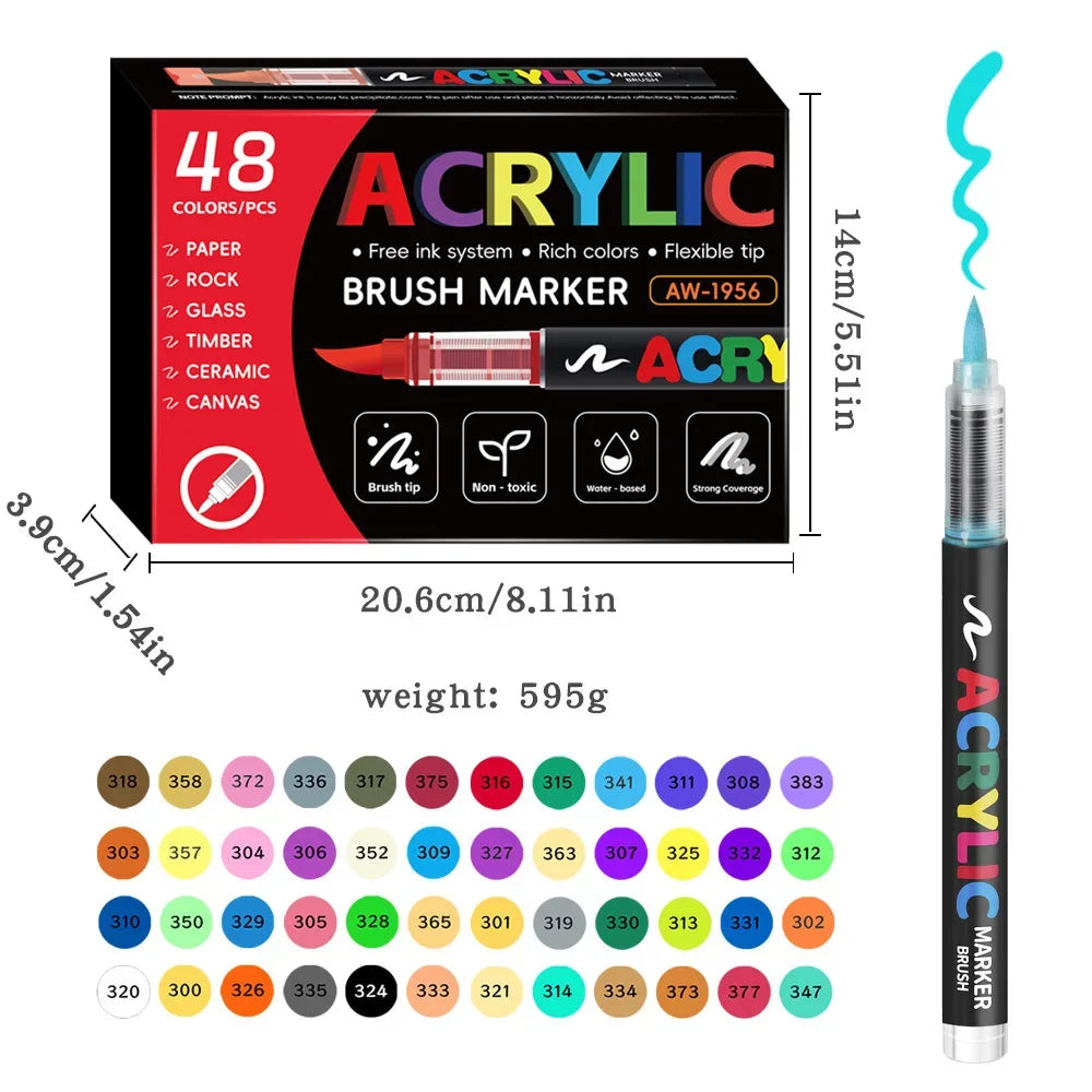 Buy The Best By Artsulli - Art is Long Life Short - 12/24/36/48Colors/set Acrylic Marker Pen Paint Brush Painting Coloring DIY Graffiti