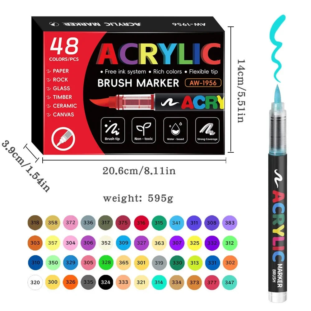Buy The Best By Artsulli - Art is Long Life Short - 12/24/48/60 Colors Acrylic Marker Pen Paint Brush Painting Coloring DIY Graffiti Making