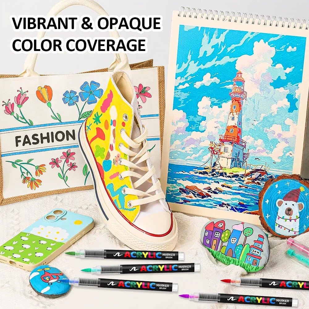 Buy The Best By Artsulli - Art is Long Life Short - 12/24/48/60 Colors Acrylic Marker Pen Paint Brush Painting Coloring DIY Graffiti Making